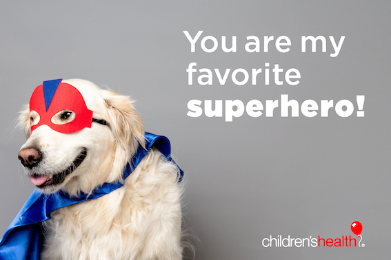 Puppy with message: You are my favorite superhero!