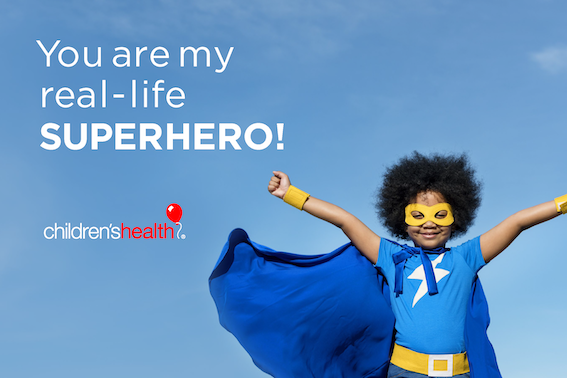 Superhero girl with message: You are my real-life superhero!